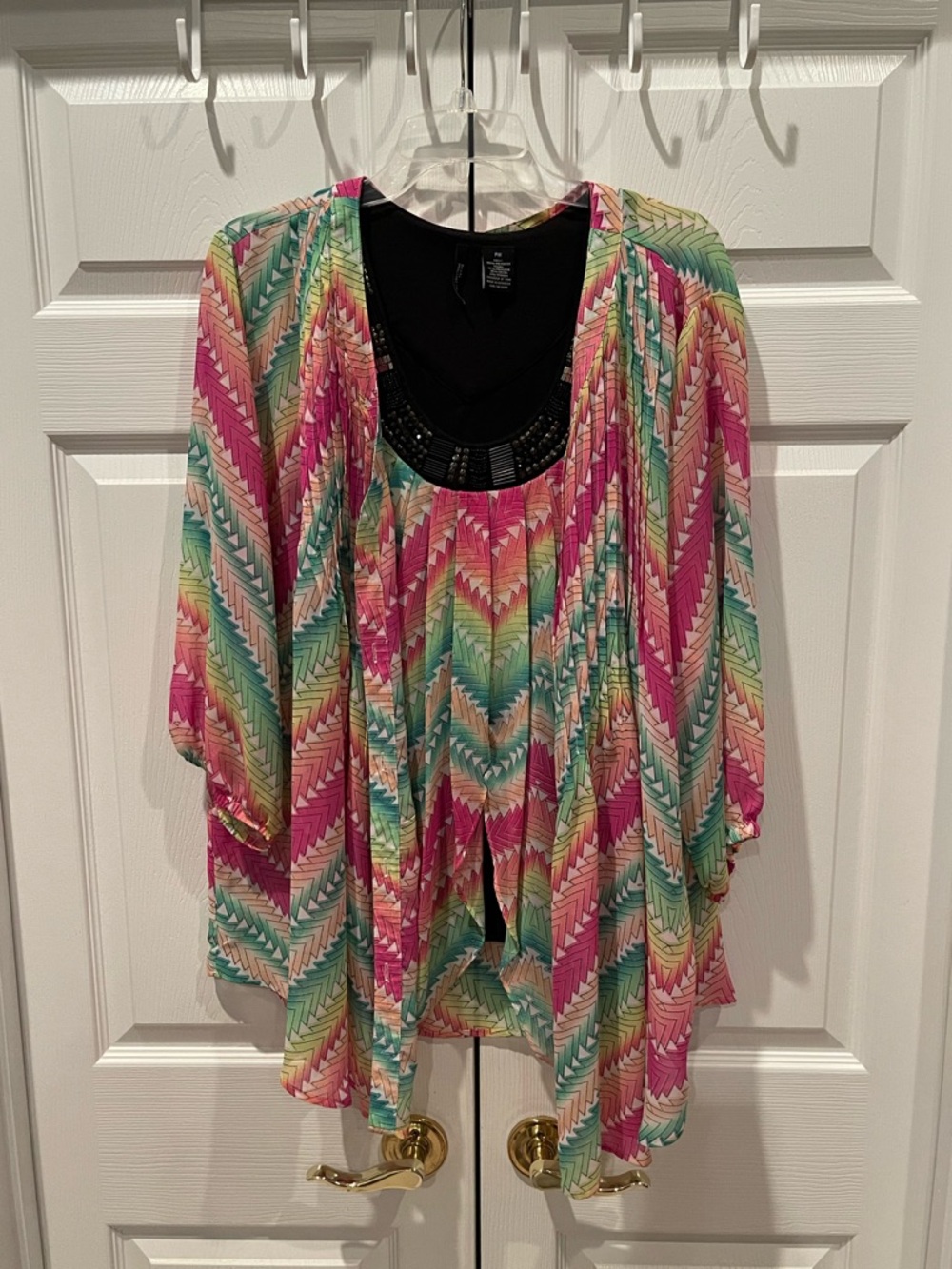 New Directions Set — Pink Multi Chevron Layered Tunic with Black Inset — Size PM